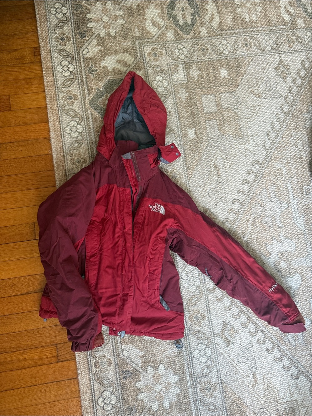 The North Face women's Two-Tone Red Hooded Ski Jacket